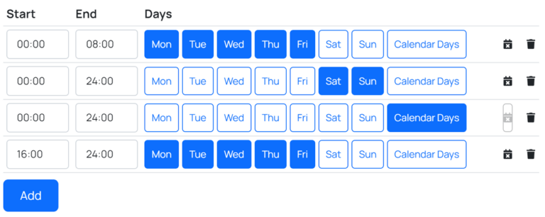 The interface for choosing which days a process should run and which days it shouldn't.